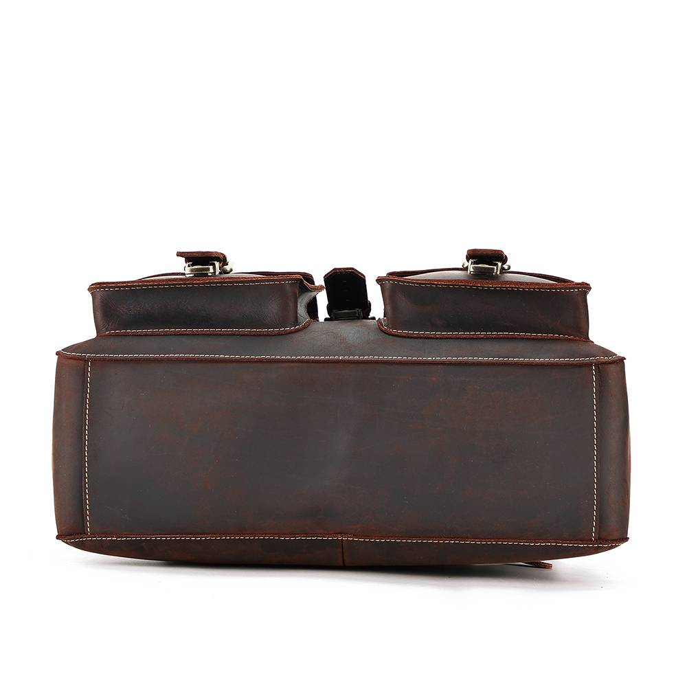 Dark brown men's briefcase, strap detail