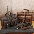 Dark brown men's briefcase, flat lay