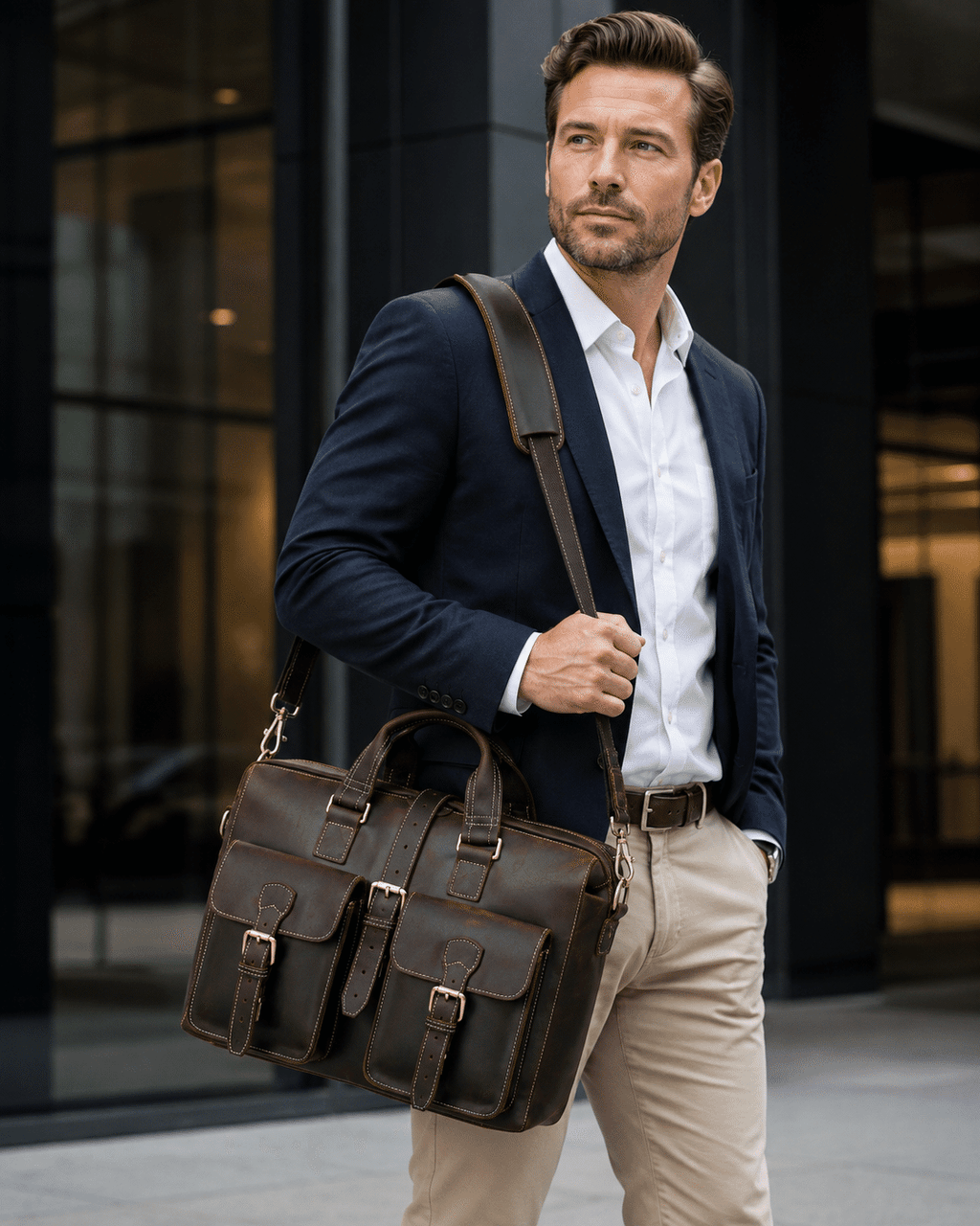 Vintage dark brown men's leather briefcase