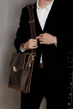 Dark brown men's briefcase, hardware detail