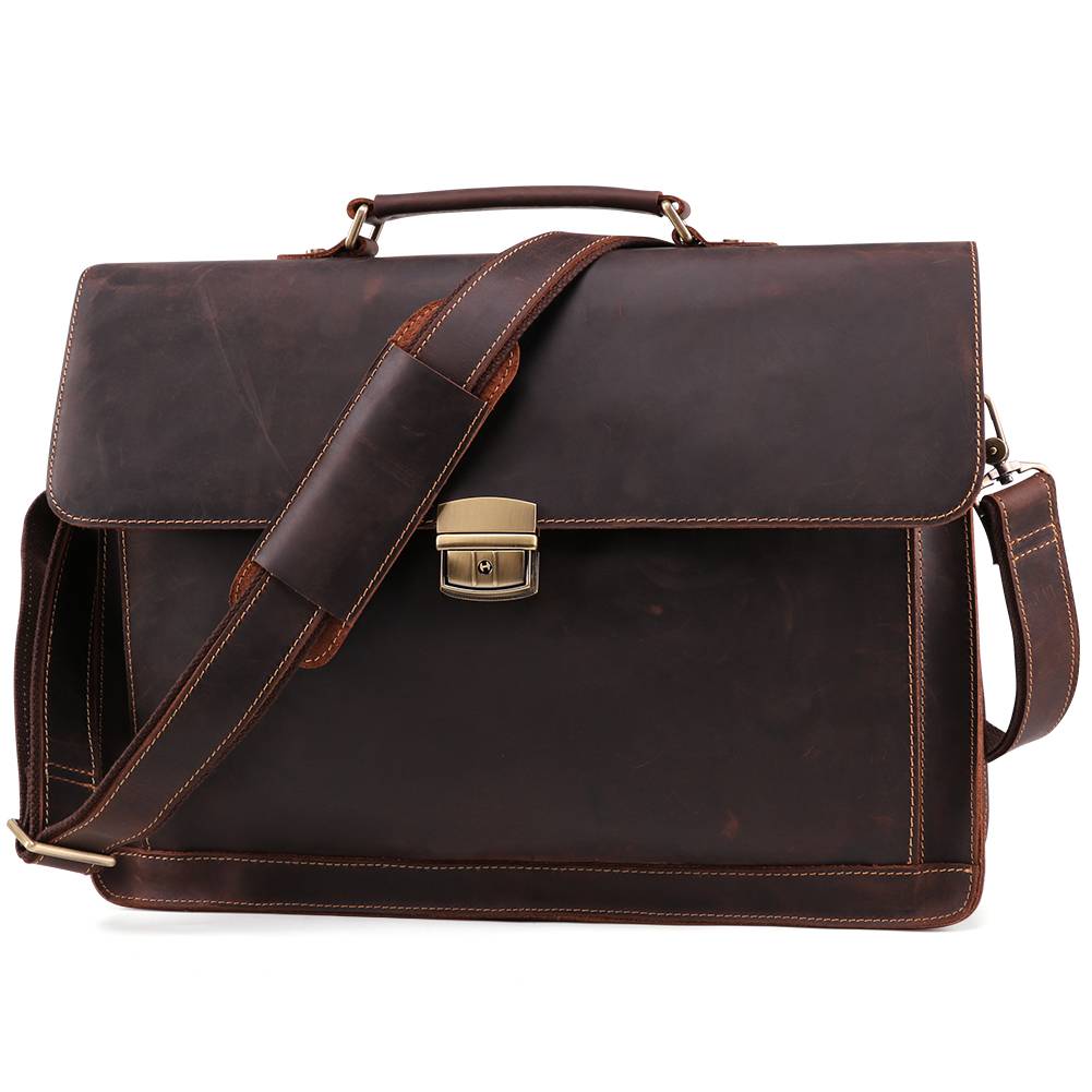 Dark brown men's briefcase, another angle