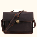 Vintage dark brown men's leather briefcase with lock