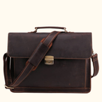 Vintage dark brown men's leather briefcase with lock