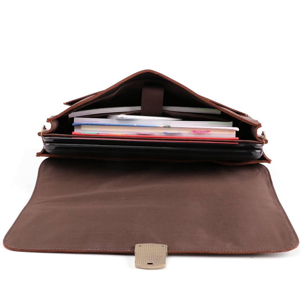 Dark brown men's briefcase, interior view