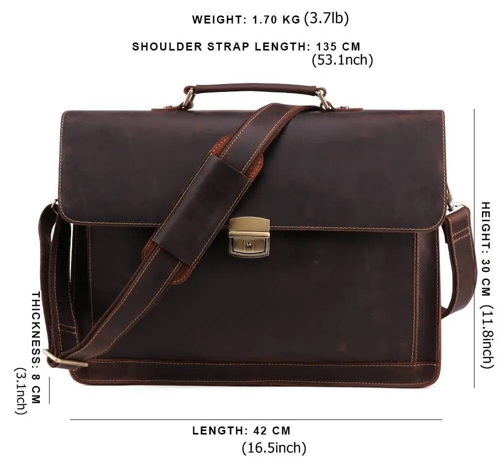 Dark brown men's briefcase, side view