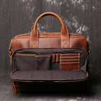 Brown men's briefcase, interior view