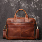 Brown men's briefcase, handle detail