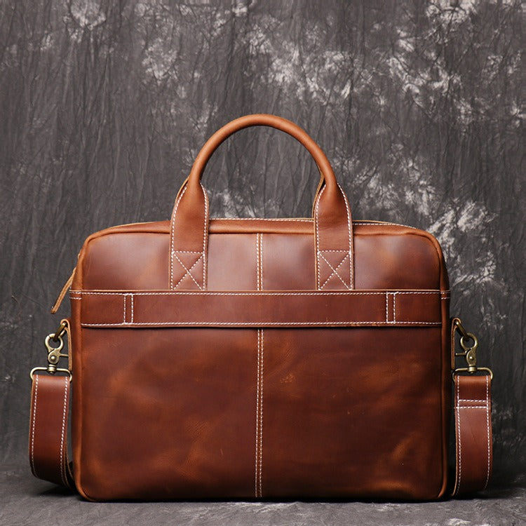 Brown men's briefcase, buckle detail