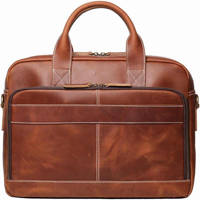 Brown men's briefcase, strap detail