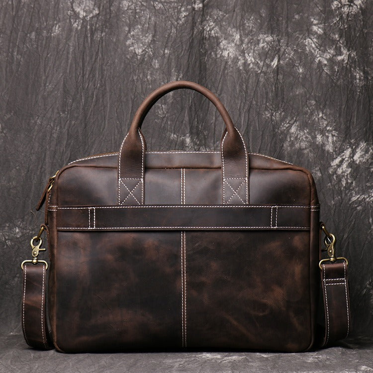 Dark brown men's briefcase, side view