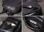Black men's business backpack, leather grain