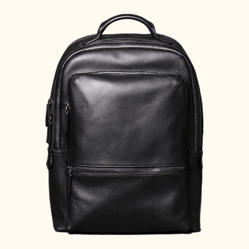 Vintage black men's leather business backpack