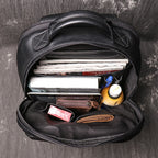Black men's business backpack, front pocket detail