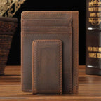 Dark brown men's money clip card holder