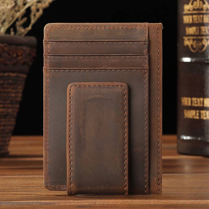 Dark brown men's money clip card holder