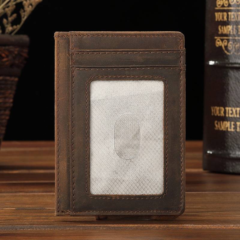 Dark brown men's card holder, money clip detail