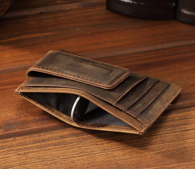 Dark brown men's card holder, side view