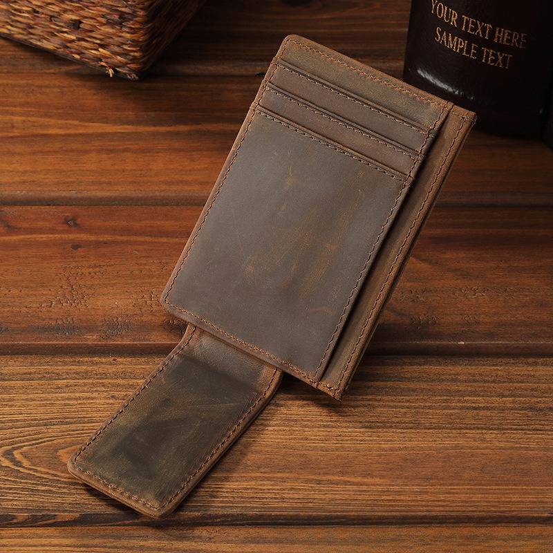 Dark brown men's card holder, leather grain