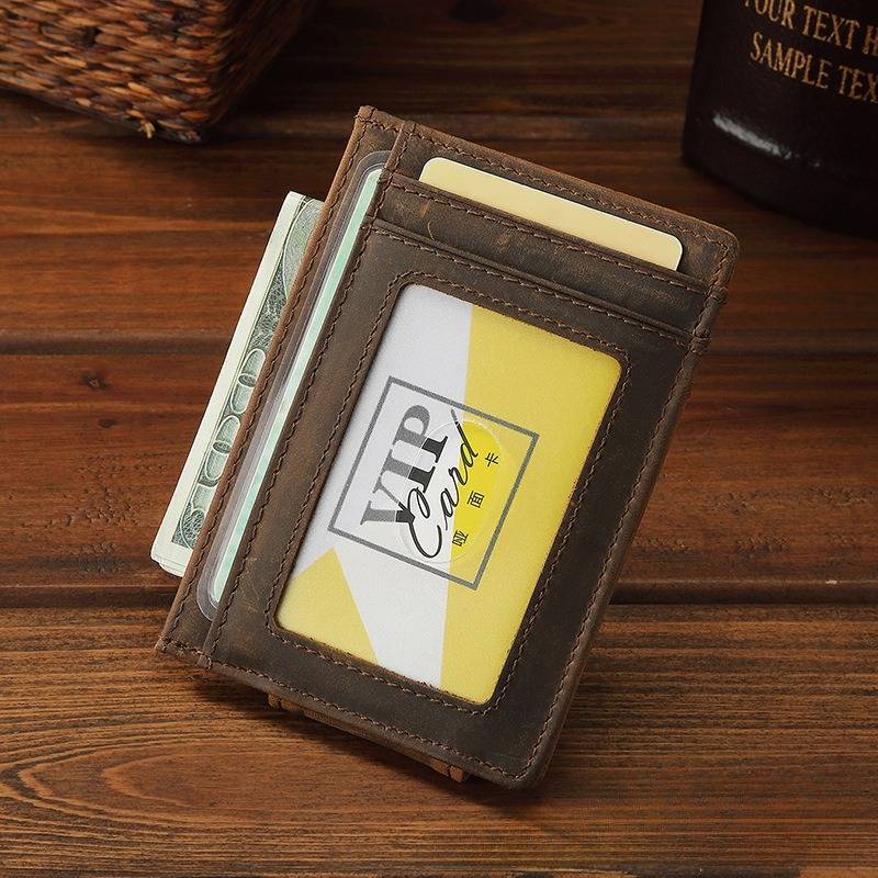 Dark brown men's card holder, flat lay