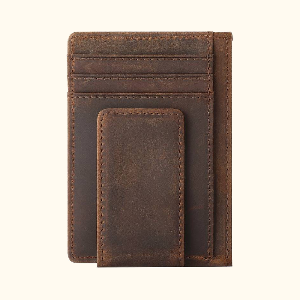 Dark brown men's money clip card holder