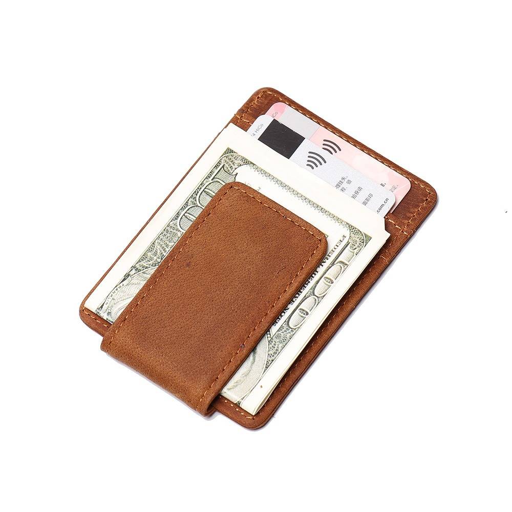 Brown men's money clip wallet, card slots