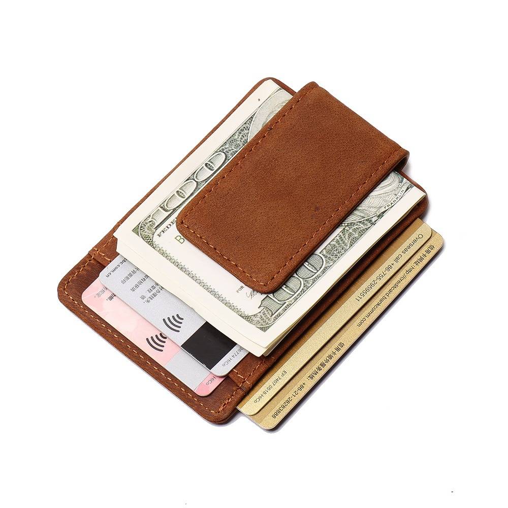 Brown men's money clip wallet, side view