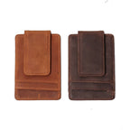 Brown men's money clip wallet, folded bills