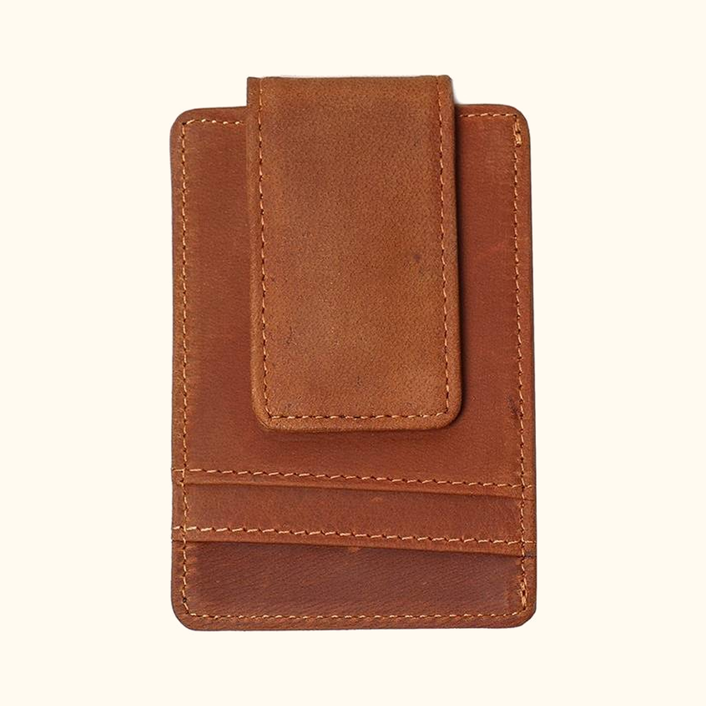 Brown men's RFID money clip wallet
