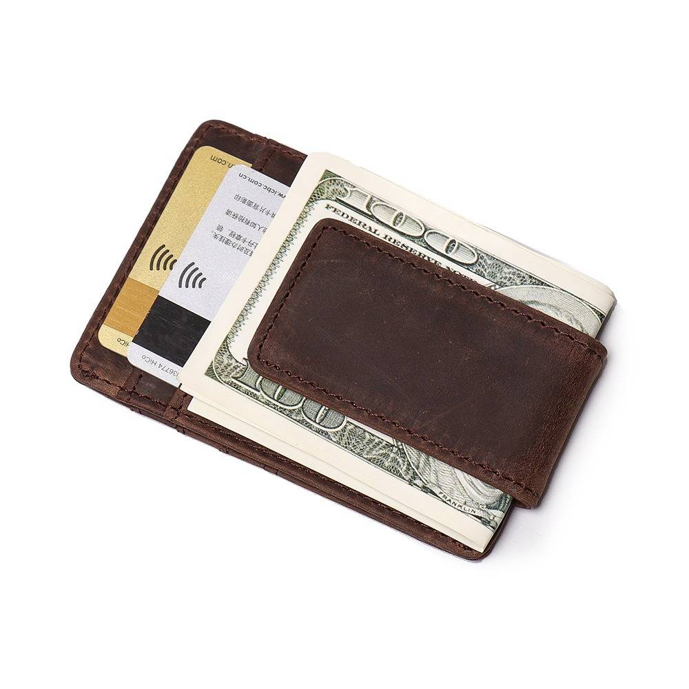 Dark brown men's RFID money clip wallet