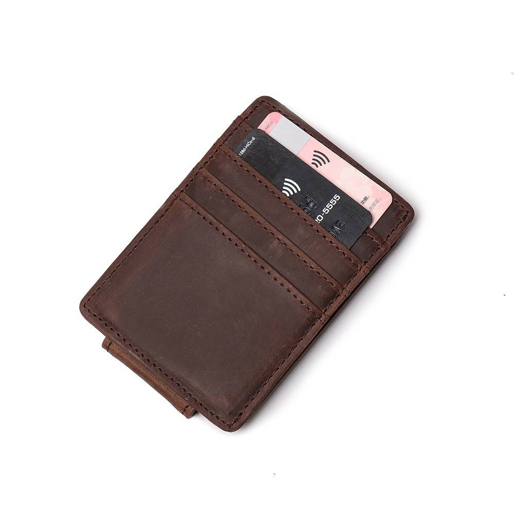 Dark brown men's money clip wallet, card slots