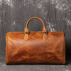 Brown men's carry-on bag, side view