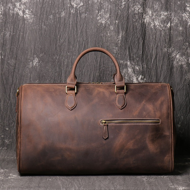 Dark brown men's carry-on bag, back view