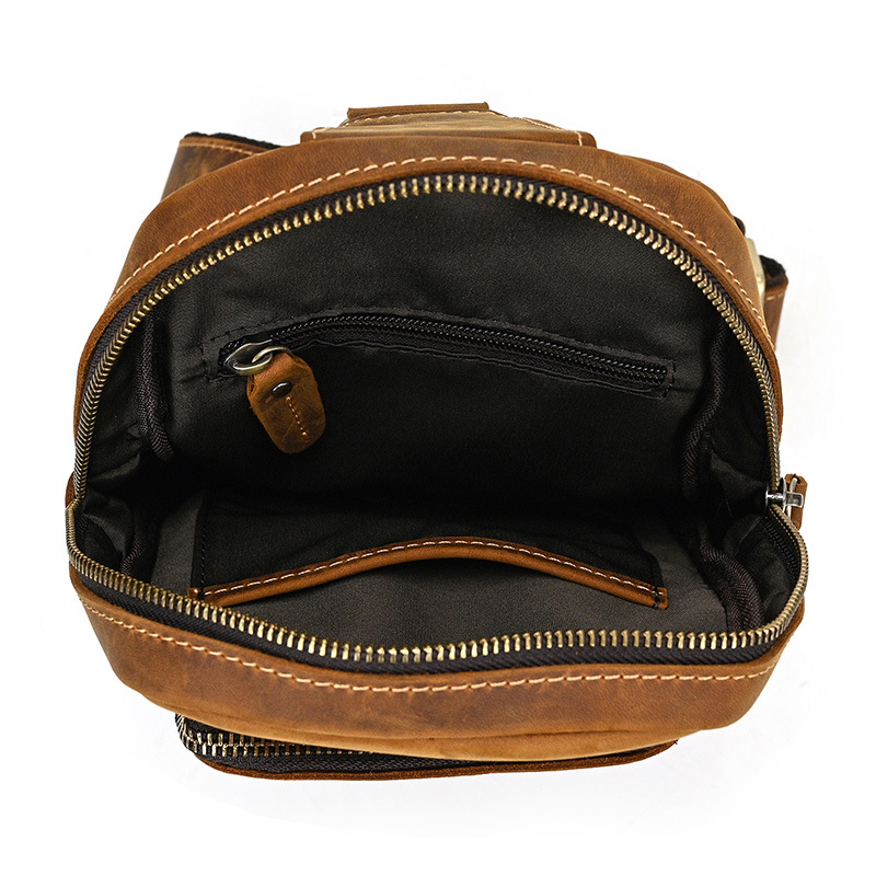 Brown men's chest bag, leather grain