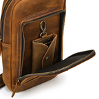 Brown men's chest bag, flat lay