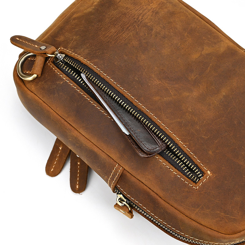 Brown men's chest bag, side view