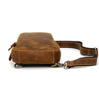 Brown men's chest bag, front pocket detail