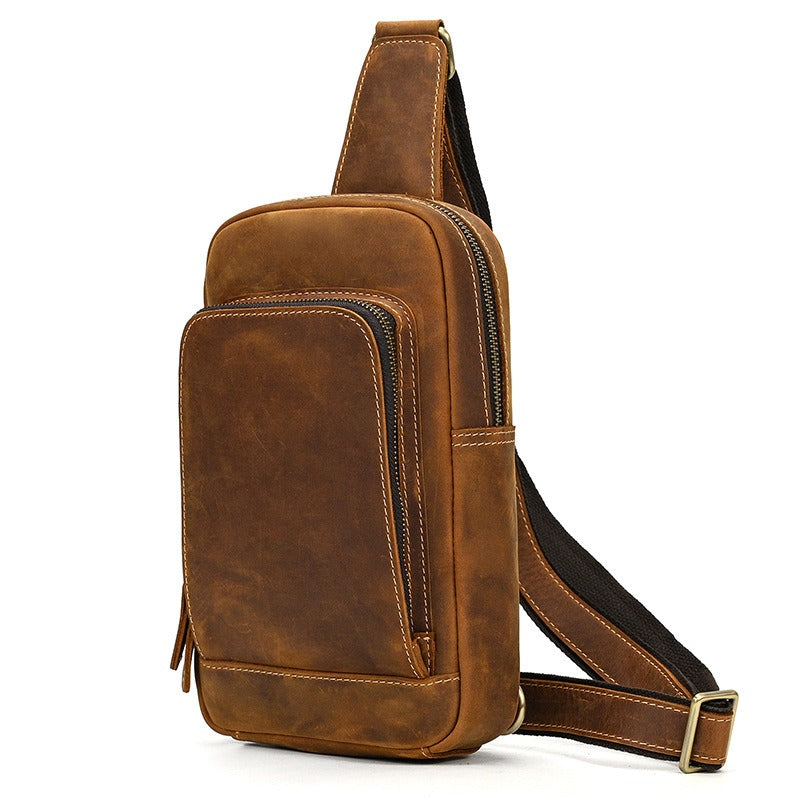 Brown men's chest bag, interior view