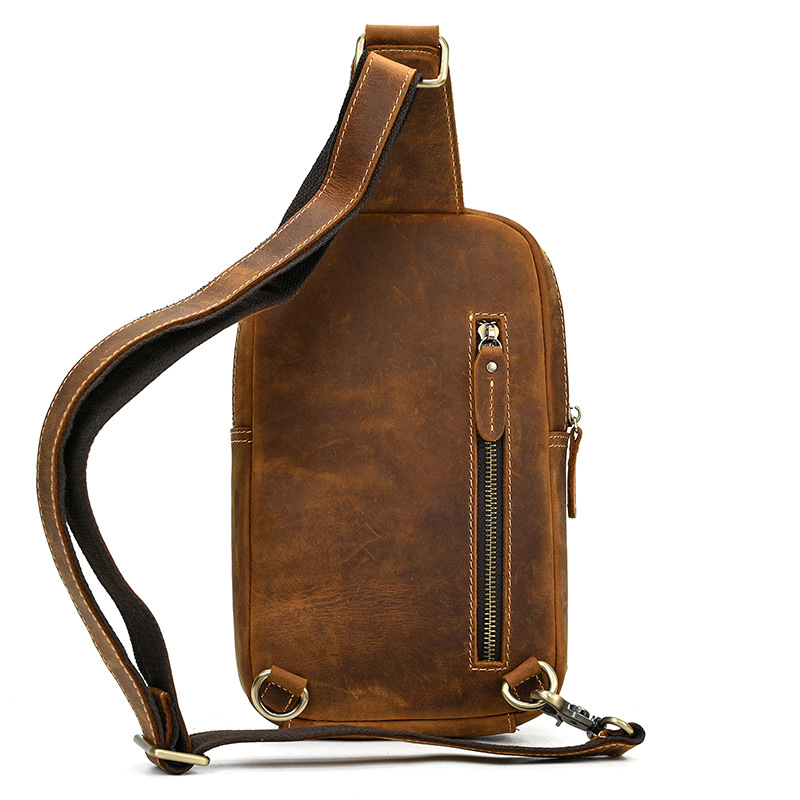 Brown men's chest bag, hardware detail