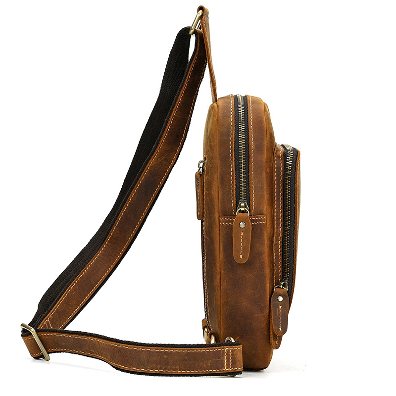 Brown men's chest bag, strap detail