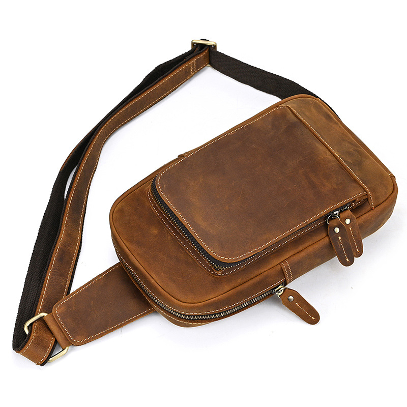 Brown men's chest bag, back view