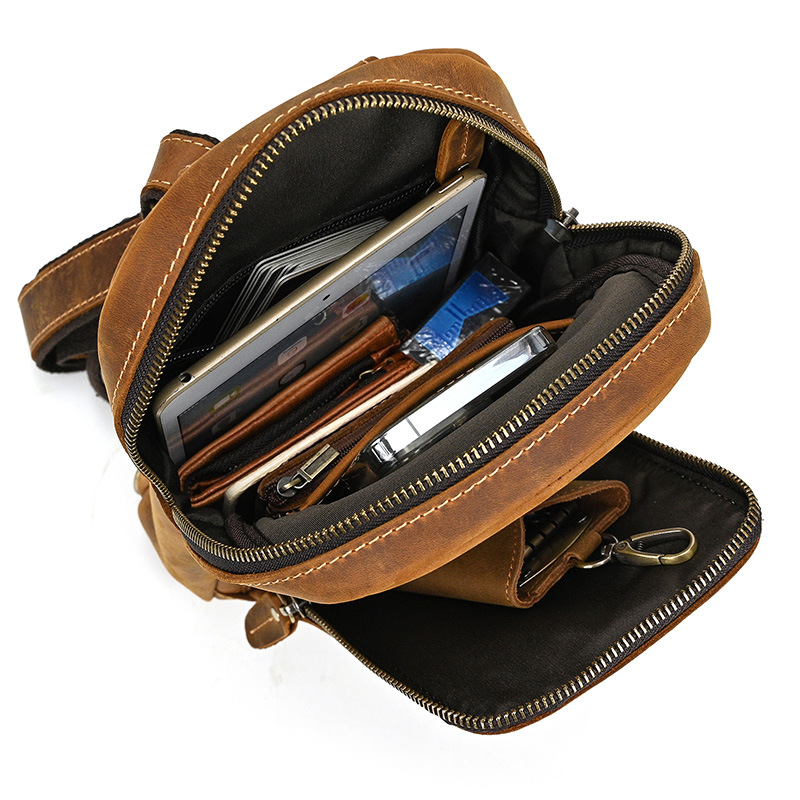 Brown men's chest bag, another angle
