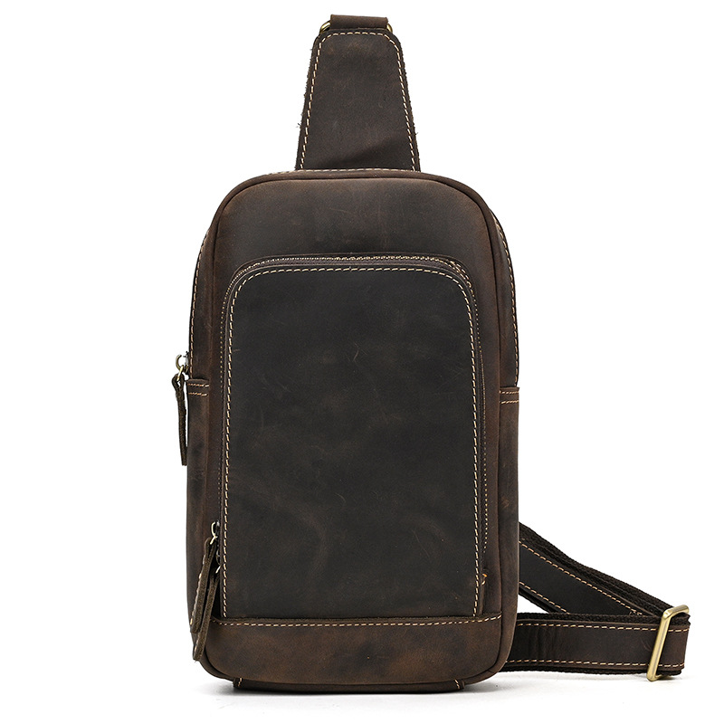 Vintage dark brown men's leather chest bag
