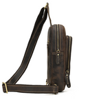 Dark brown men's chest bag, side view