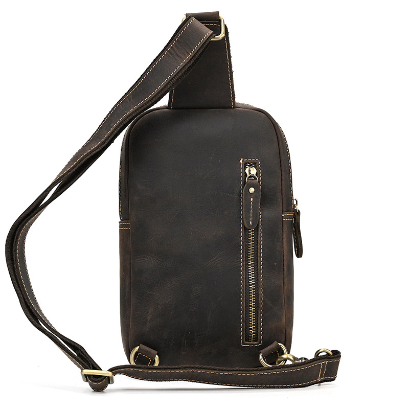 Dark brown men's chest bag, interior view