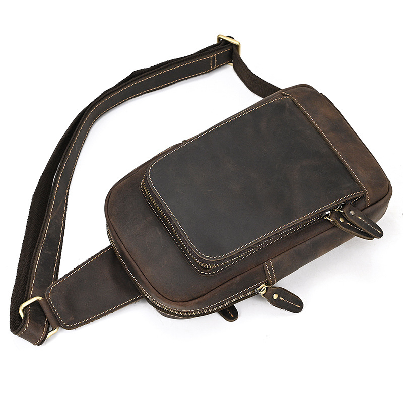 Dark brown men's chest bag, back view