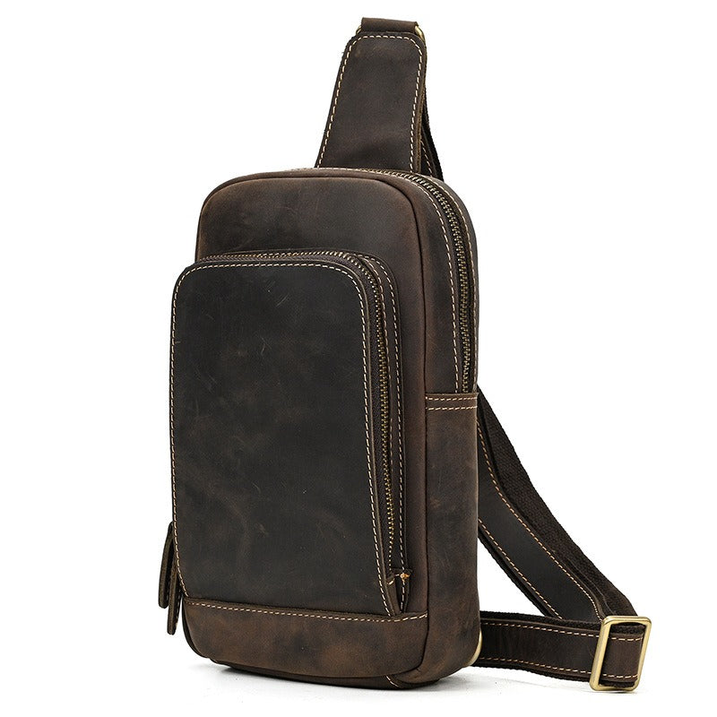 Dark brown men's chest bag, another angle