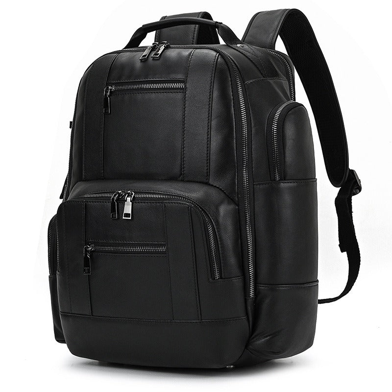 Vintage black men's leather college backpack