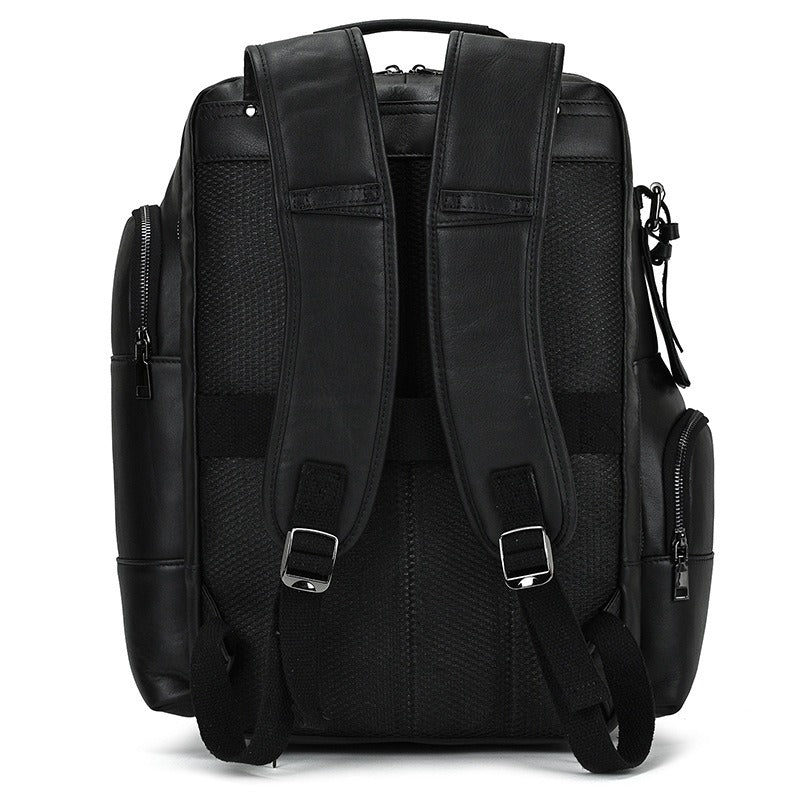 Black college backpack, side view