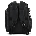 Black college backpack, side view
