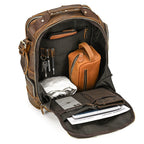 Brown men's college backpack, back view
